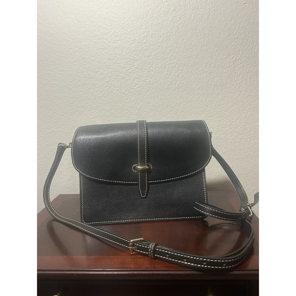 Doony and Bourke Black Crossbody Quality Leather Define Stitching Purse